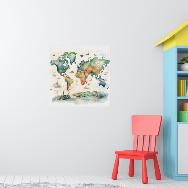 Póster Watercolor Travel Map (Guardería 1)