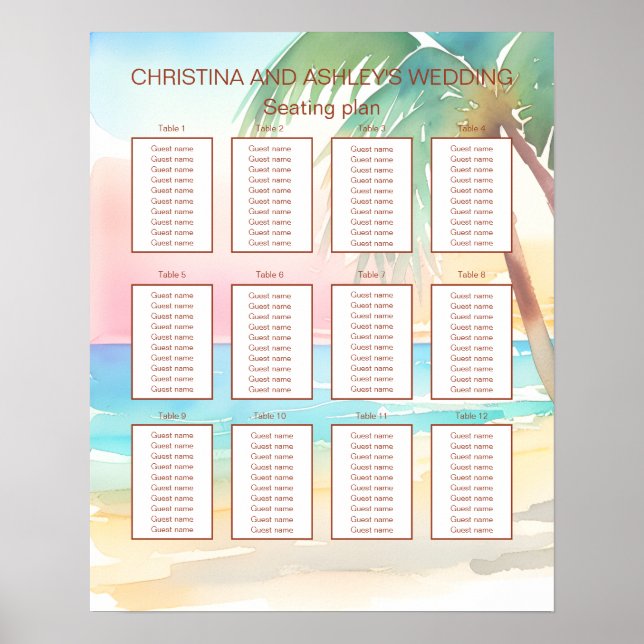 Póster Watercolor Tropical Beach Wedding (Frente)