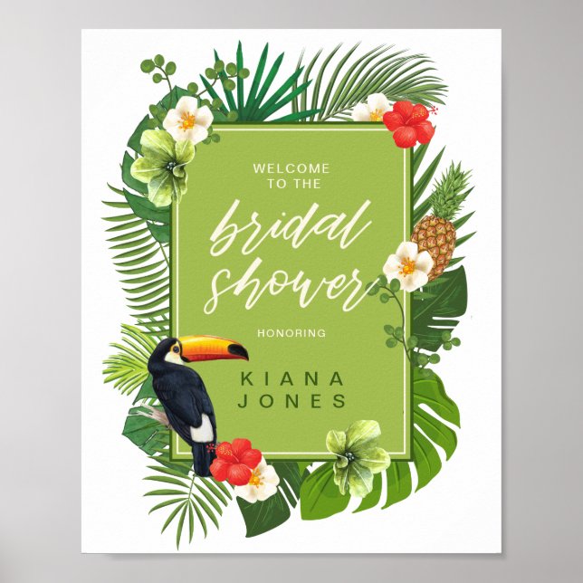 Póster Watercolor Tropical Bridal Shower Green ID577 (Frente)