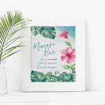 Póster Watercolor Tropical Hibiscus Flower Mimosa Bar<br><div class="desc">Utilice este bonito cartel del Mimosa Bar para decorar su mesa y ayudar a los huéspedes a preparar sus bebidas. Diseñado con mi flor original de color agua rosa hibisco y hojas de palma de monstera, este letrero es perfecto para el brunch y el bubbly's, duchas de novias, duchas para...</div>