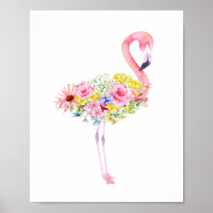 Póster Watercolor Tropical Pink Flamingo Nursery Poster