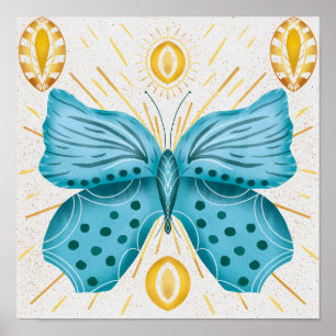 Póster Watercolor Turquesa Mariposa Sol Celestial
