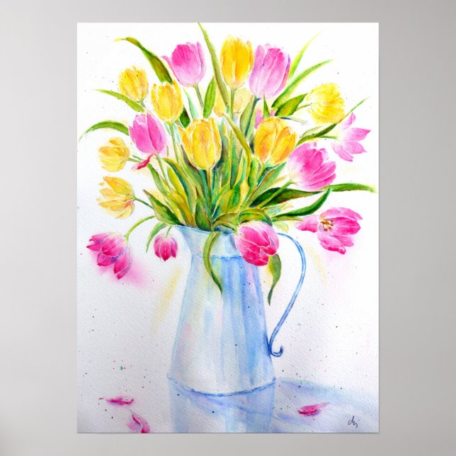 Póster Watercolor Vase of Tulips (Frente)