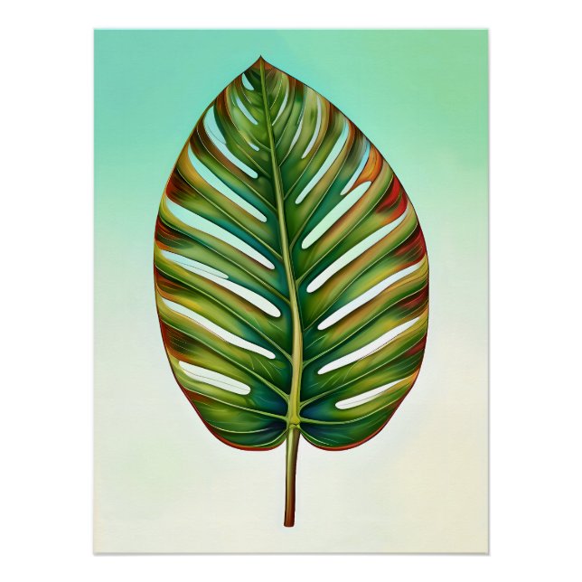 Póster Watercolor Verde Verde azulado Amarillo Rojo Hoja  (Anverso)