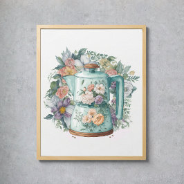 Póster Watercolor Vintage Style Floral Kitchen Café