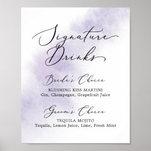 Póster Watercolor Wash   Purple Signature Drinks Sign