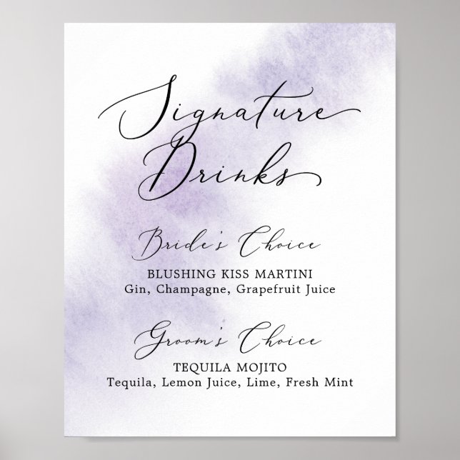 Póster Watercolor Wash | Purple Signature Drinks Sign (Frente)