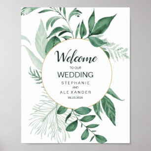 Póster Watercolor Wild Leaves Hunter Green Boda