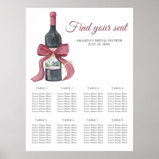 Póster Watercolor Wino before Vows Wedding seating chart (Frente)