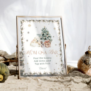 Póster Watercolor Winter Cute Polar Bear Mom-osa Bar