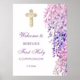 Póster Watercolor Wisteria First Communion Welcome