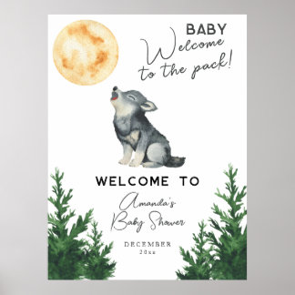 Póster Watercolor Wolf Baby shower Welcome