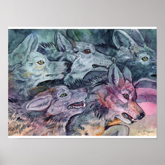 Póster Watercolor Wolf Pack (Frente)