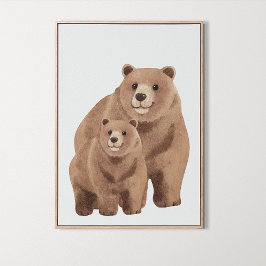 Póster Watercolor Woodland Family Bear Nursery Room Decor