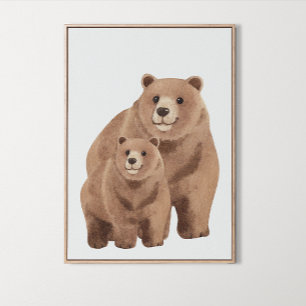 Póster Watercolor Woodland Family Bear Nursery Room Decor