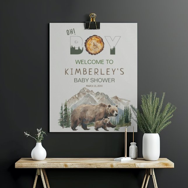 Póster Watercolor Woodland Oh Boy Bear Baby Shower (Subido por el creador)