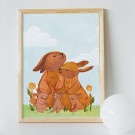 Póster Watercolor Woodland Rabbits Nursera Room
