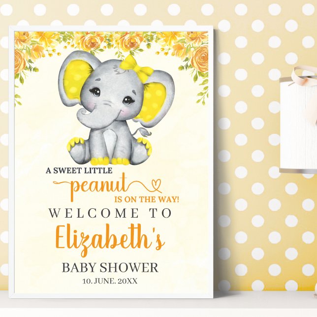 Póster Watercolor Yellow Elephant Baby shower girl (Subido por el creador)