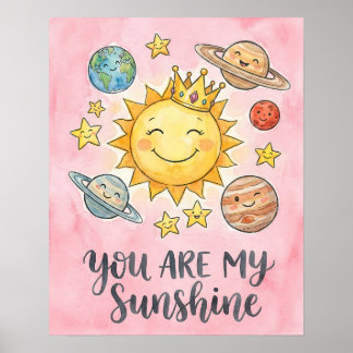 Póster Watercolor "You Are My Sunshine" Cute Space Kids