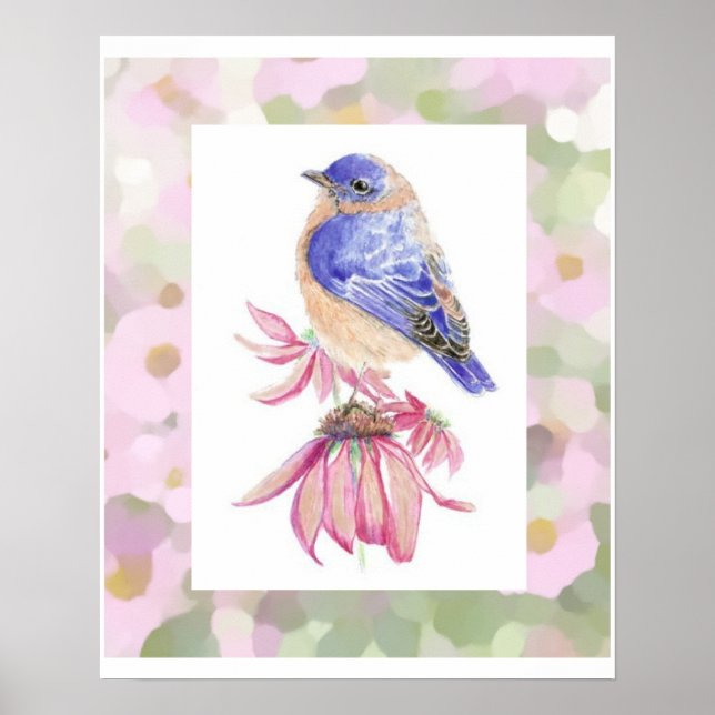 Póster WatercolorEastern Bluebird Blue Bird Art (Frente)