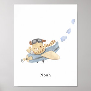 Póster Watercolour Airplane Name Poster