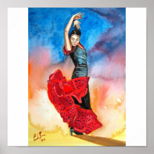 Póster watercolour del bailarín del flamenco