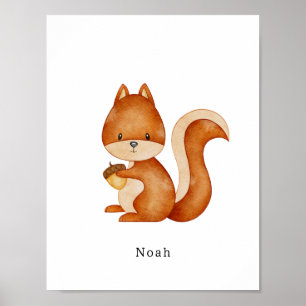 Póster Watercolour Squirrel Forest Animal Name Poster