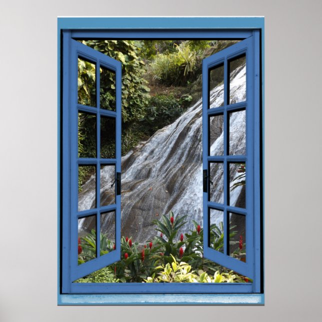 Póster Waterfall Photo Trompe l'oeil Fake Window (Frente)