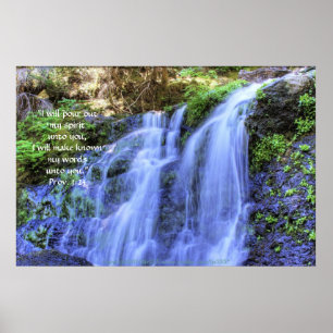 Póster Waterfall y Moss HDR Print con/Scripture Verse