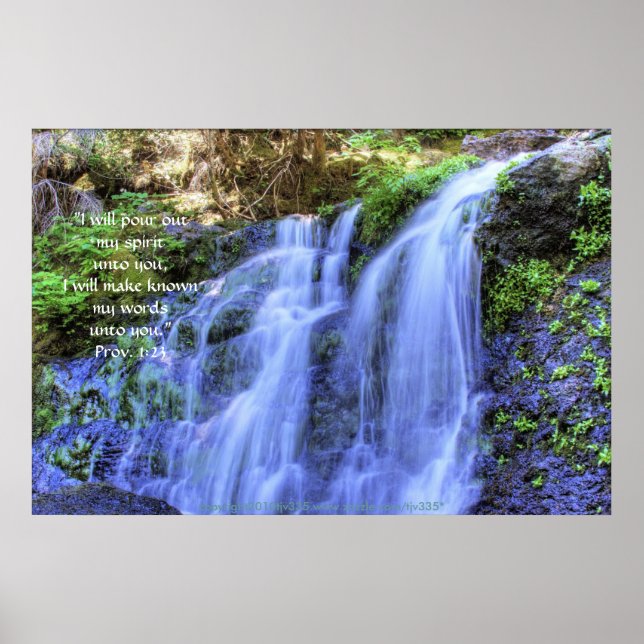 Póster Waterfall y Moss HDR Print con/Scripture Verse (Frente)