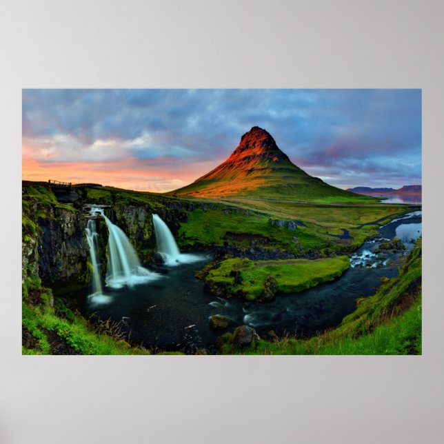 Póster Waterfalls | Kirkjufell, Iceland (Frente)
