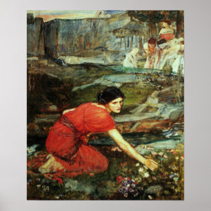 Póster Waterhouse - Doncellas recogiendo flores junto a u