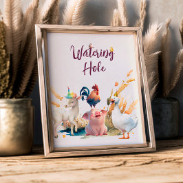Póster Watering Hole Farm Animals Birthday Party Poster