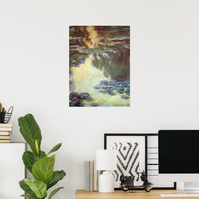 Póster Waterlilies por Claude Monet, Bella Artes de la ép (Oficina en casa)