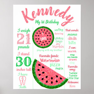 Póster Watermelon birthday Poster, Milestone chalkboard