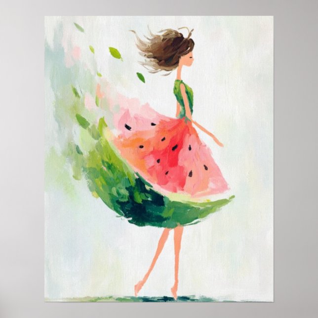 Póster Watermelon Breeze – Whimsical Summer Girl (Frente)