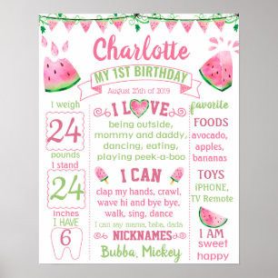 Póster Watermelon One in a Melon birthday board