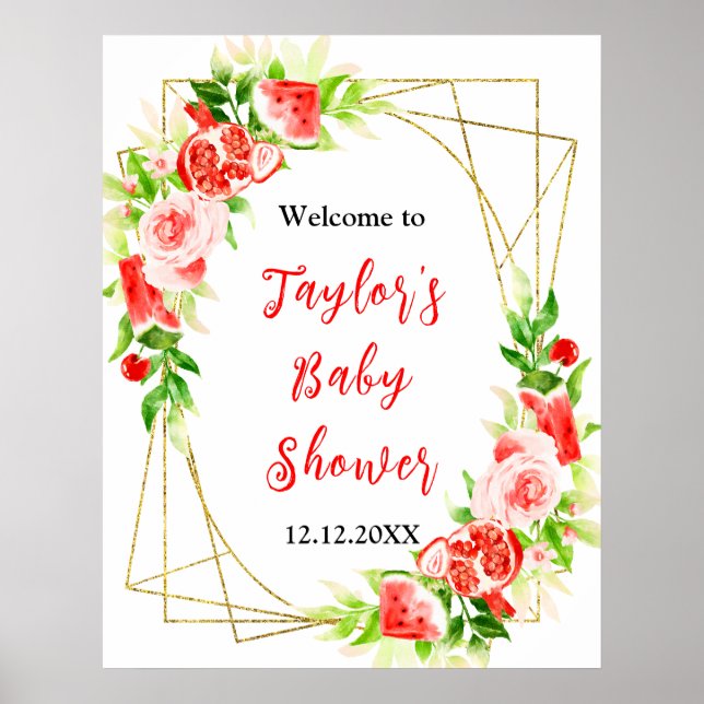 Póster Watermelon Pomegranate Baby Shower Welcome Sign (Frente)