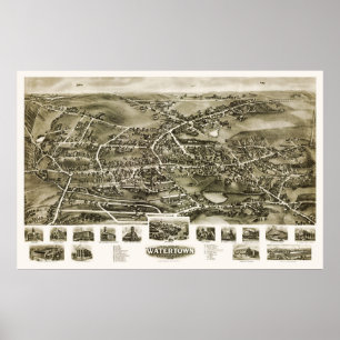 Póster Watertown, mapa panorámico del CT - 1918