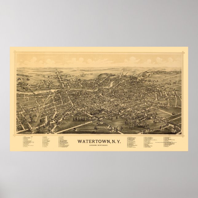 Póster Watertown, NY Panoramic Map - 1891 (Frente)
