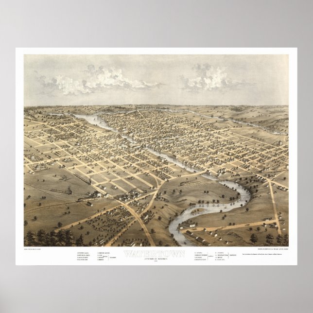 Póster Watertown, WI Panoramic Map - 1867 (Frente)