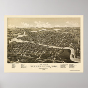 Póster Watertown, WI Panoramic Map - 1885
