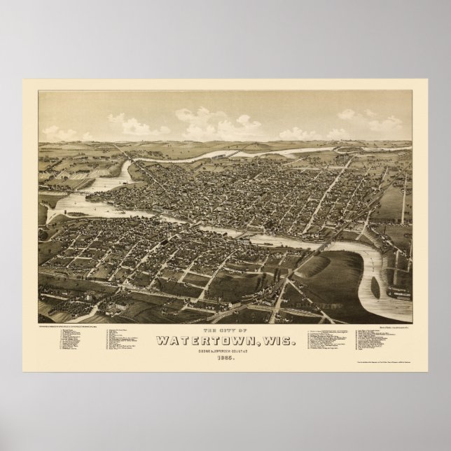 Póster Watertown, WI Panoramic Map - 1885 (Frente)