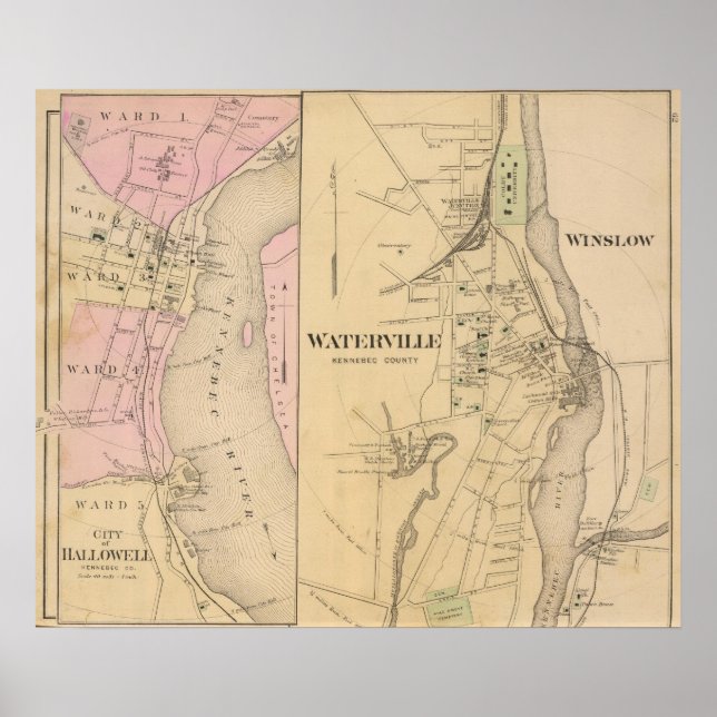 Póster Waterville, condado de Kennebec (Frente)