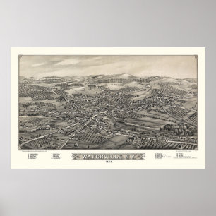 Póster Waterville, mapa panorámico de NY - 1885