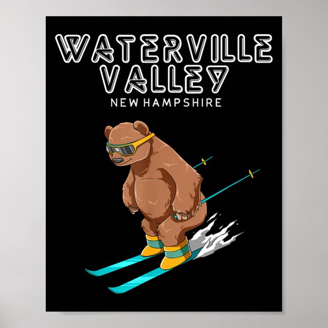 Póster Waterville Valley New Hampshire - Funny Ski Grizzl (Frente)