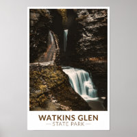 Watkins Glen State Park New York Watercolor Retro