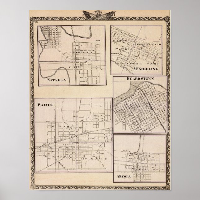 Póster Watseka, París, Mt Sterling, Beardstown y Arcola (Frente)
