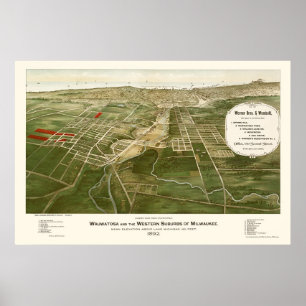 Póster Wauwatosa, mapa panorámico de los WI - 1892