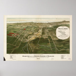 Póster Wauwatosa - Mapa Panorámico de Milwaukee WI 1892